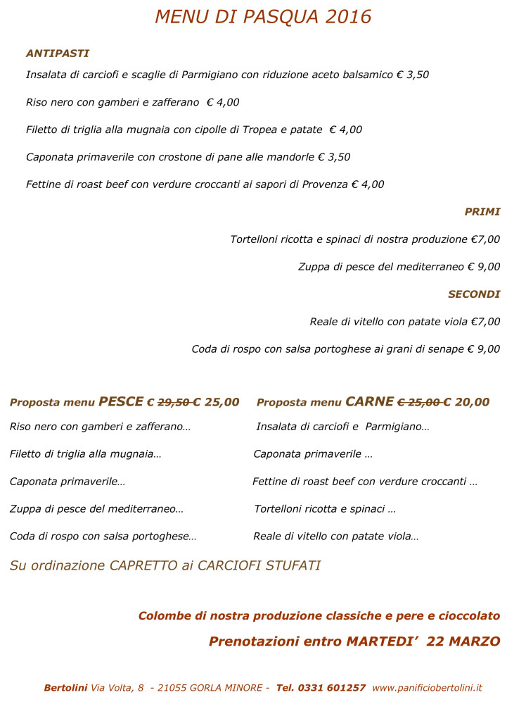 Menu Pasqua 2016